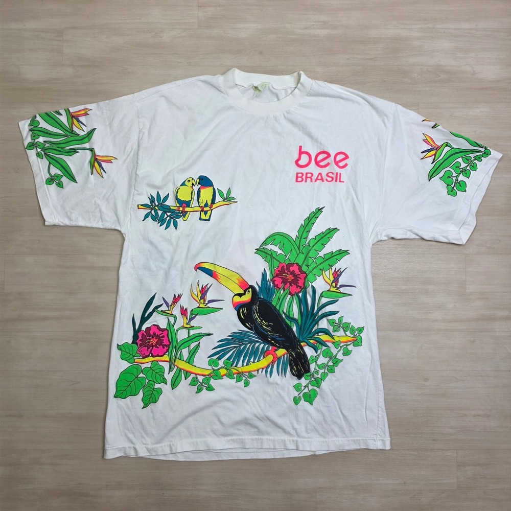 Vintage Bee Brasil Toucan Macaw Tropical Graphic Shirt White Single Stitch Large